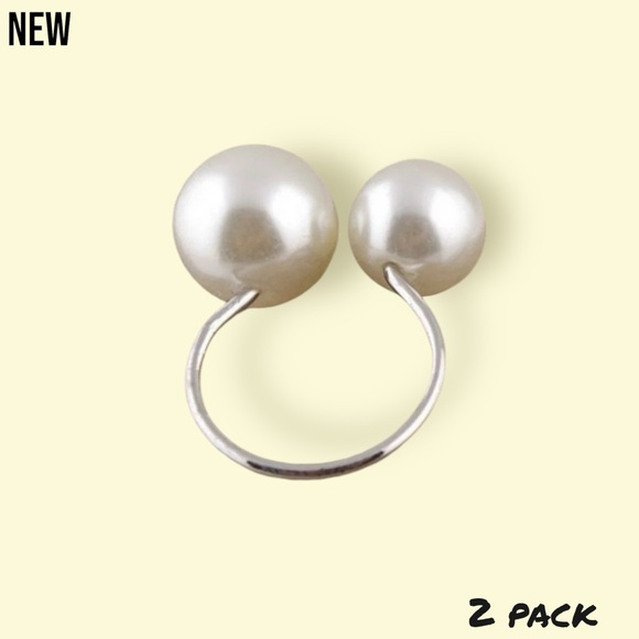 💝New 2 Ring Set Silver & Gold Faux Pearl Adjustable Rings - Picture 6 of 7